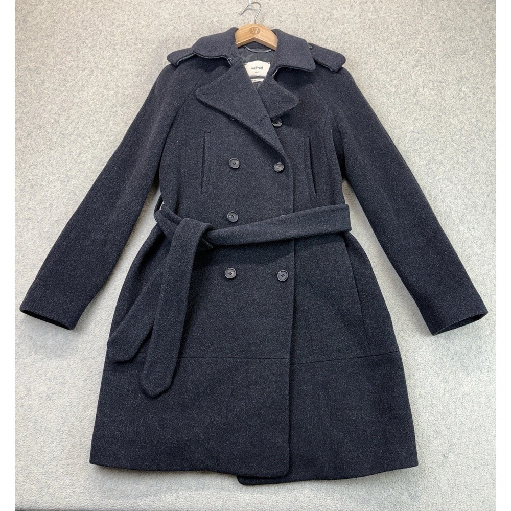 Aritzia Wilfred Women's Small Charcoal Wool Cashmere Belted Trench Coat